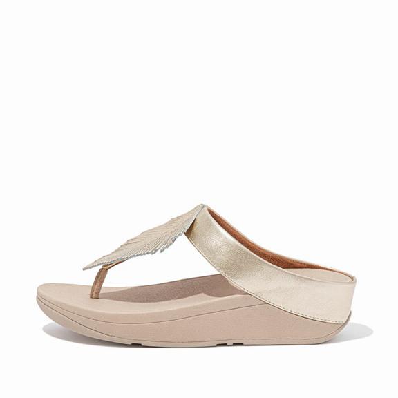 Sandales Entre-Doigts Femme Fitflop Fino Cuir Orange / Doré (RGN203784)